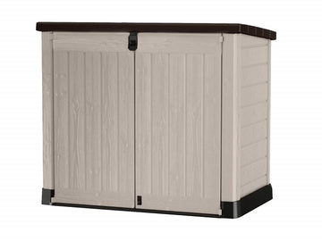Keter Store It Out Pro Outdoor Garden Furniture Storage Shed Beige with Brown Lid Fade Free All Weather Resistant Safe and Secure Zero Maintenance 5 year Warranty