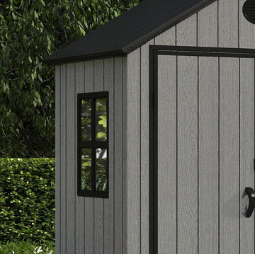 Pro Grade 6ft x 4ft Premium Plastic Garden Shed Double Door - Grey Wood Touch Texture